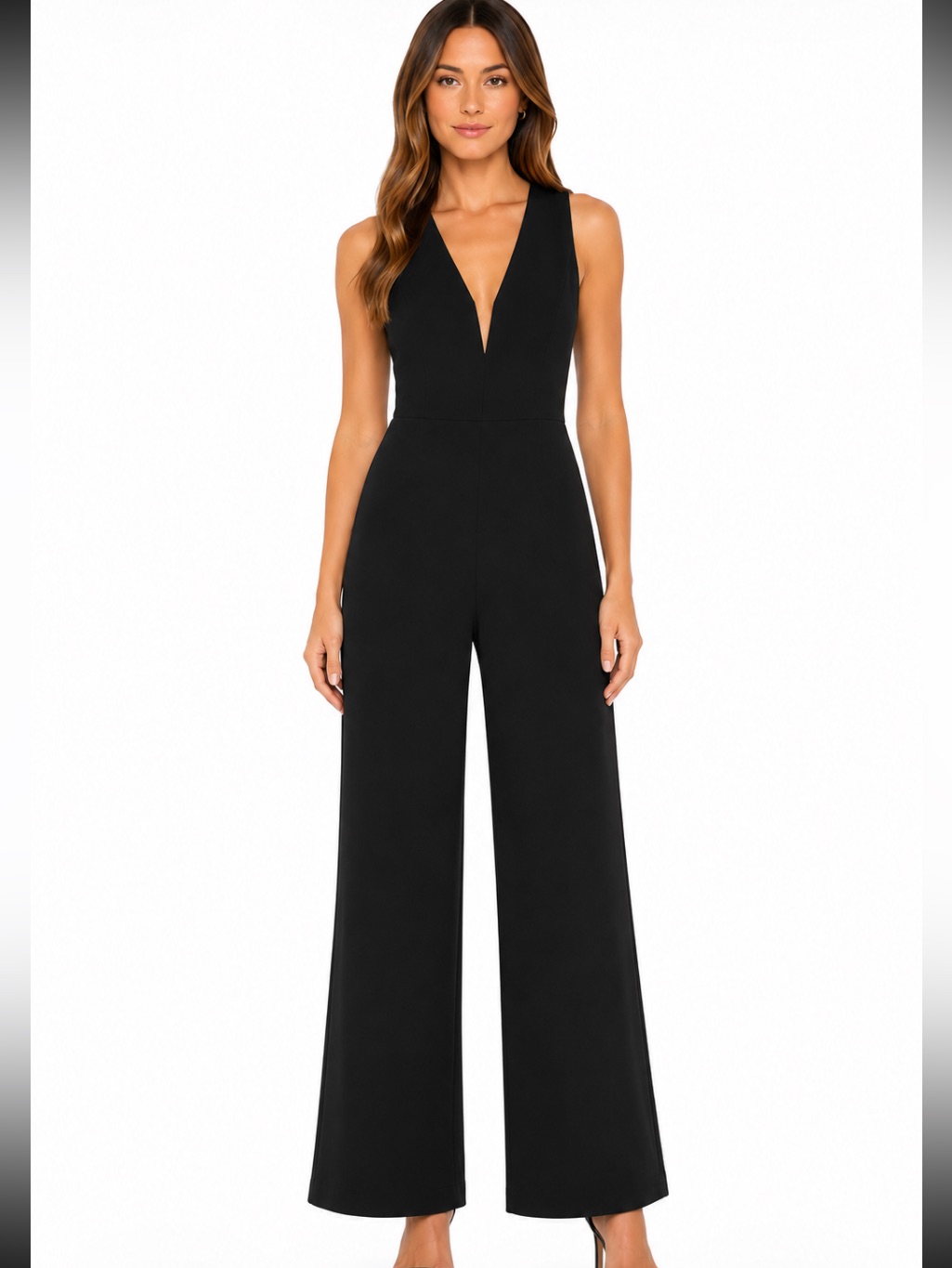 Naked Wardrobe Black Round Plunging Notch Neck Sleeveless Wide Leg Jumpsuit M